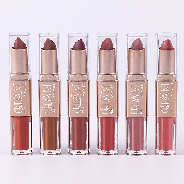 Kit 06 Unidades Batom Duo Glam Vivai 3238