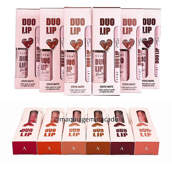Kit 06 Unidades Duo Lip Lápis Labial e Batom Vivai 3411 Cores 01 ao 06