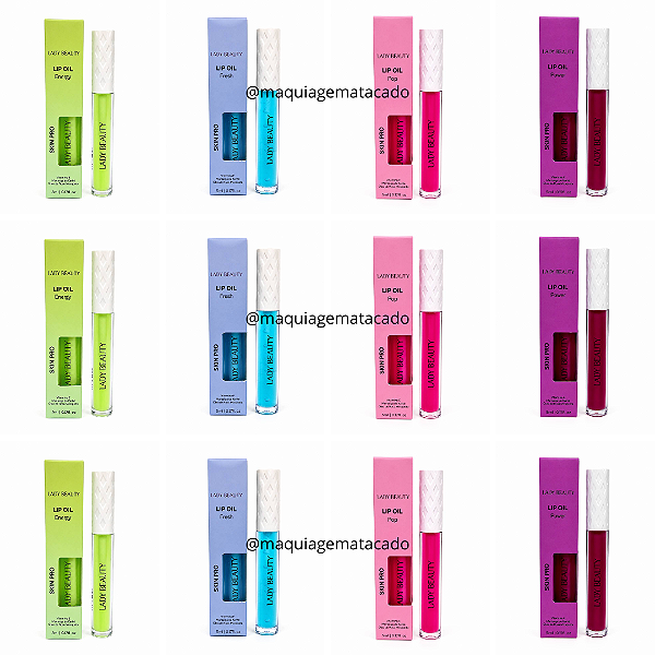 Kit 12 Unidades Misto Lip Oil Skin Pro Lady: Energy, Fresh, Pop e Power