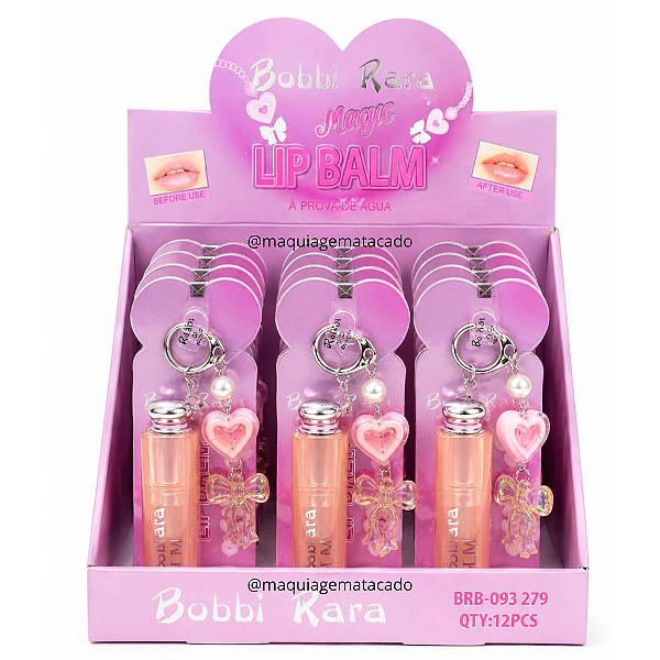 Lip Balm Magic À Prova D'Água com Chaveiro Bobbi Rara BRB093279 Atacado Box 12 Unidades