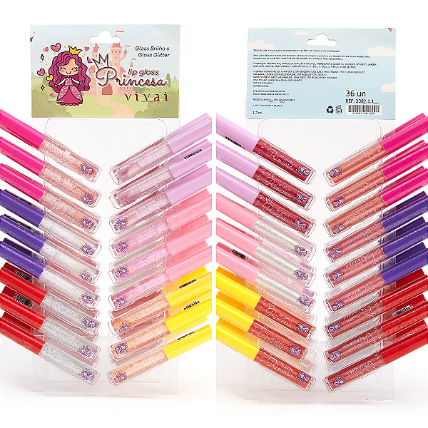Lip Gloss Princesa Vivai Gloss Brilho e Gloss Glitter 3082 Atacado Box 36 Unidades