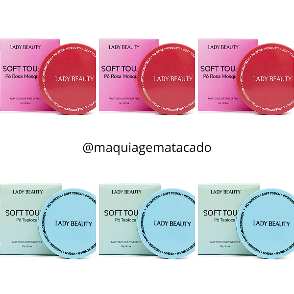 Kit 06 Unidades Pó Soft Touch Lady Beauty Rosa Mosqueta PRO03 e Tapioca PRO04