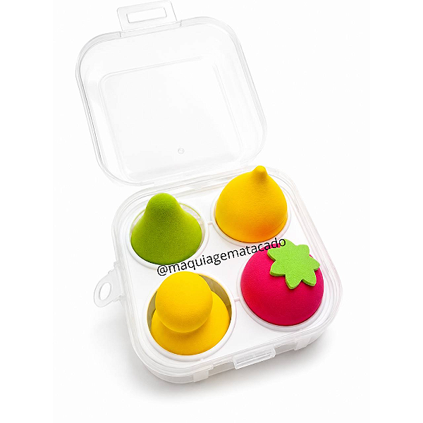 Kit 04 Esponjas Para Maquiagem e 01 Case Porta Esponja JJ1601