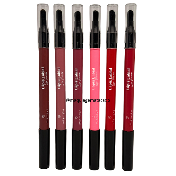 Kit 06 Unidades Lápis Labial Lip Power com Pincel para Esfumar Mia Make 620