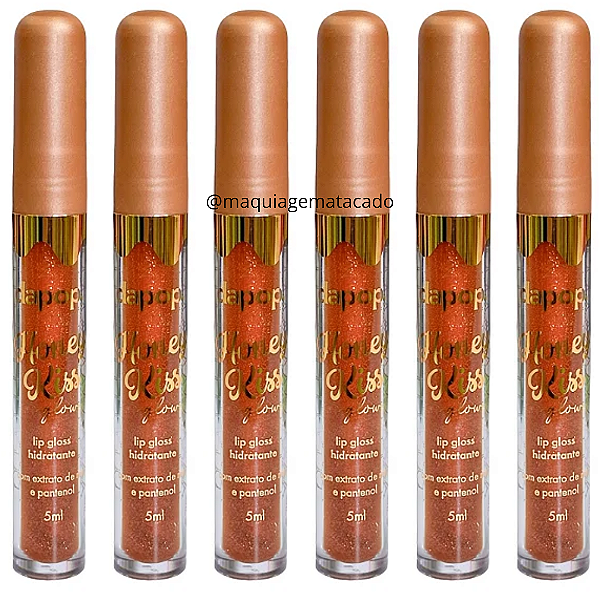 Kit 06 Unidades Lip Gloss Glow Hidratante Honey Kiss Da Pop DP2399