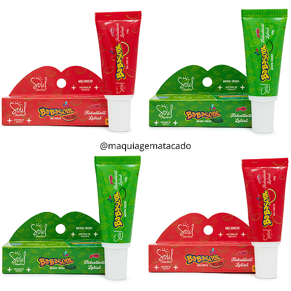 Kit 04 Unidades Hidratante Labial Babasoul Soul Cosméticos Melancia SL702 e Menta Fresh SL672