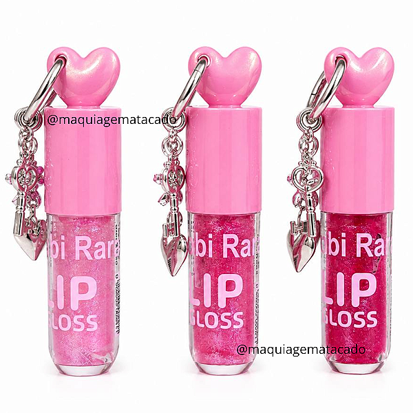 Kit 03 Unidades Lip Gloss com Mosquetão Chaveiro e Pingentes Bobbi Rara BRB106271