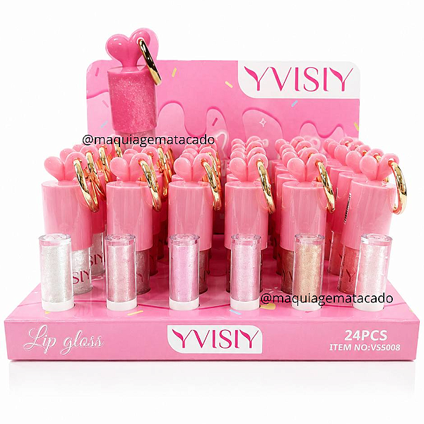 Lip Gloss com Mosquetão Chaveiro Yvisiy VS5008 Atacado Box 24 Unidades