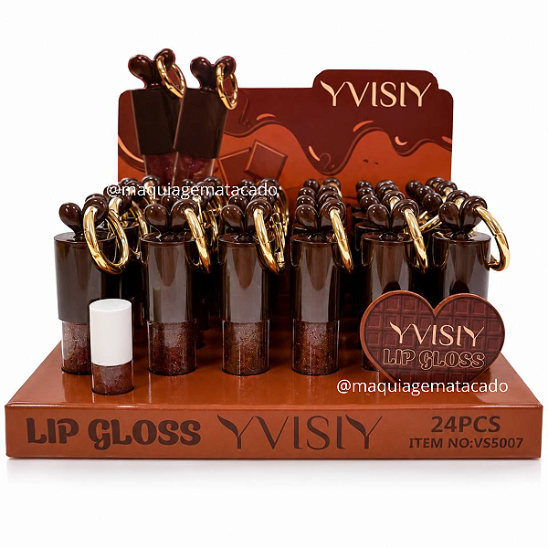 Lip Gloss com Mosquetão Chaveiro Yvisiy VS5007 Atacado Box 24 Unidades
