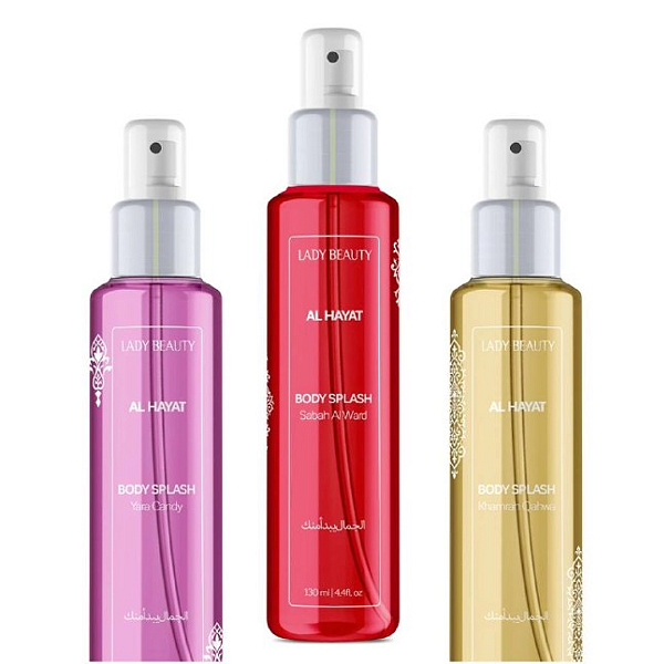 Kit 03 Unidades Body Splash Al Hayat Lady Beauty: Khamrah Qahwa PRO62, Sabah Al Ward PRO63 e Yara Candy PRO61