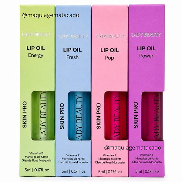Kit 04 Unidades Misto Lip Oil Skin Pro Lady Beauty: Energy, Fresh, Pop e Power