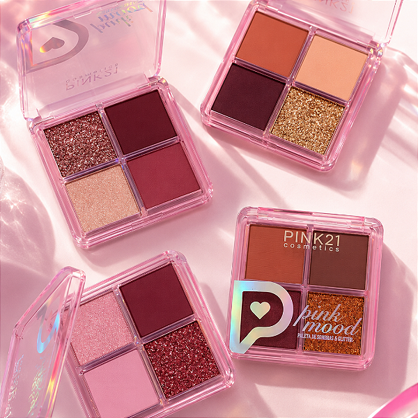 Kit 04 Unidades Paleta de Sombras e Glitter Pink Mood Pink 21 CS6391