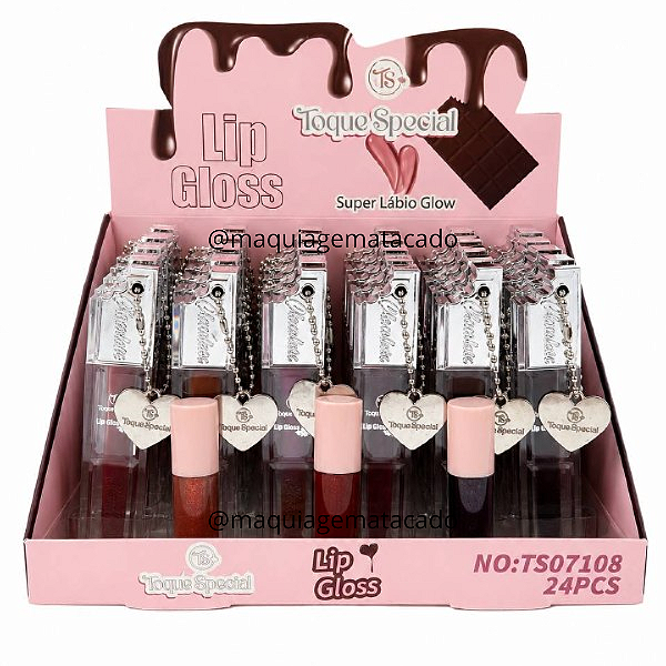 Lip Gloss Choco Super Lábio Glow Toque Special TS07108 Atacado Box 24 Unidades