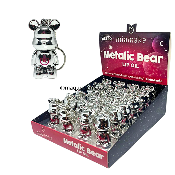 Lip Oil Metalic Bear com Chaveiro Mia Make 521 Atacado Box 24 Unidades