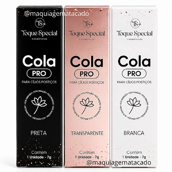 Kit 03 Unidades Cola Para Cílios Postiços Pro Á Prova D'Àgua Toque Special TS08001: Branca, Preta e Transparente