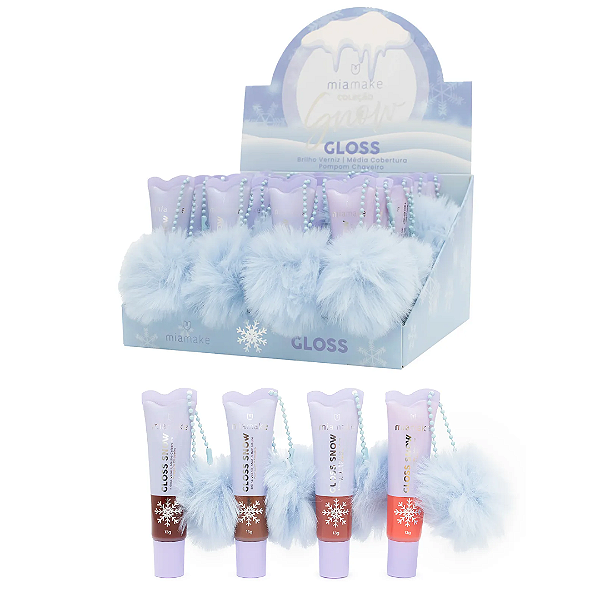 Gloss Brilho Verniz Coleção Snow com Pompom Chaveiro Mia Make 633 Atacado Box 24 Unidades