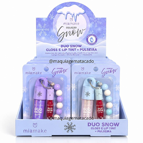 Duo Snow Gloss e Lip Tint com Pulseira Mia Make 634 Atacado Box 18 Unidades