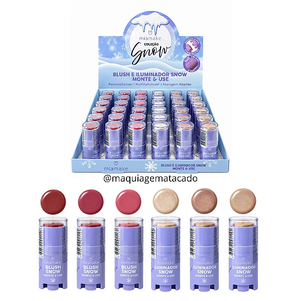 Blush e Iluminador Monte e Use Coleção Snow Mia Make 639 Atacado Box 36 Unidades