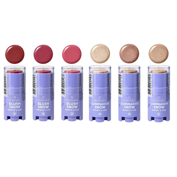 Kit 06 Unidades Blush e Iluminador Monte e Use Coleção Snow Mia Make 639