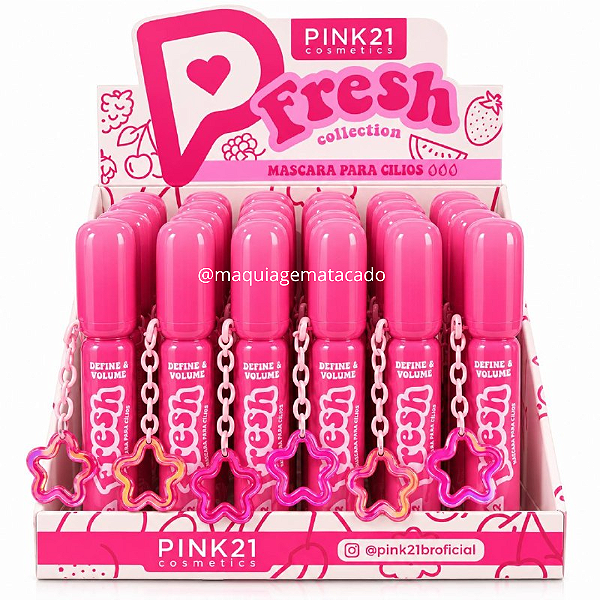 Máscara Para Cílios Define e Volume Fresh Collection com Chaveiro Pink 21 CS7011 Atacado Box 24 Unidades