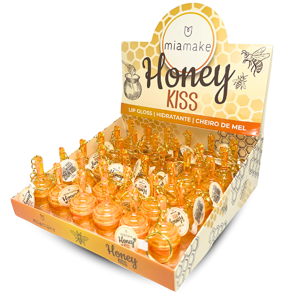 Lip Gloss Hidratante Honey Kiss com Chaveiro Mia Make 574 Atacado Box 36 Unidades