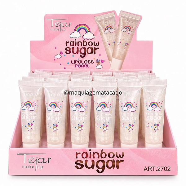 Lip Gloss Rainbow Sugar 15ml Tejar TJ2702 Atacado Box 24 Unidades