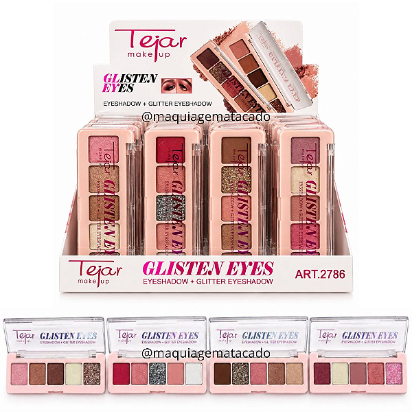 Paleta de Sombras e Glitter Glisten Eyes Tejar Makeup TJ2786 Atacado Box 24 Unidades