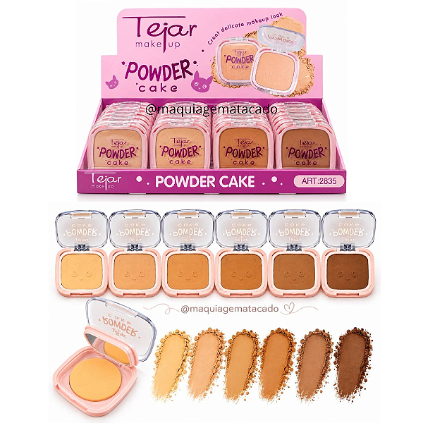 Pó Compacto Powder Cake com Espelho e Esponja Tejar Makeup TJ2835 Atacado Box 24 Unidades