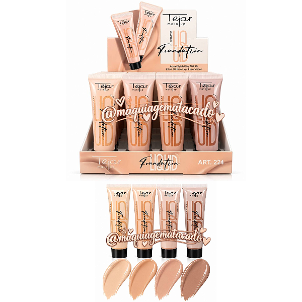 Base Líquida Liquid Foundation Tejar Makeup TJ224 Atacado Box 24 Unidades