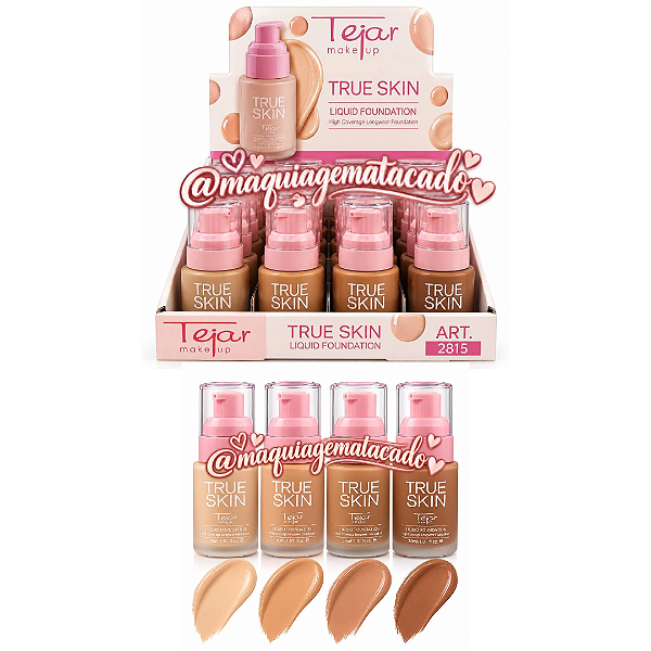 Base Líquida True Skin Tejar Makeup TJ2815 Atacado Box 12 Unidades