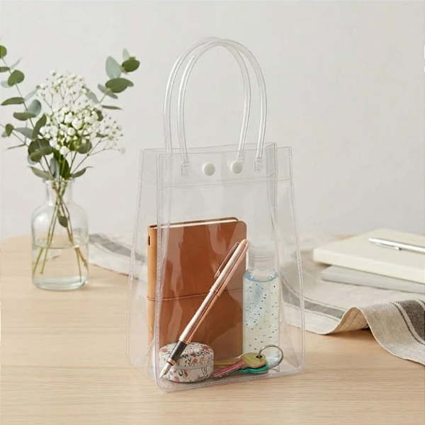 Sacola Transparente com Alça e Botão Extra Grande 24x9x28 cm R01084