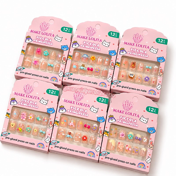Kit 06 Cartelas Unhas Postiças Autocolante Infantil ML1184