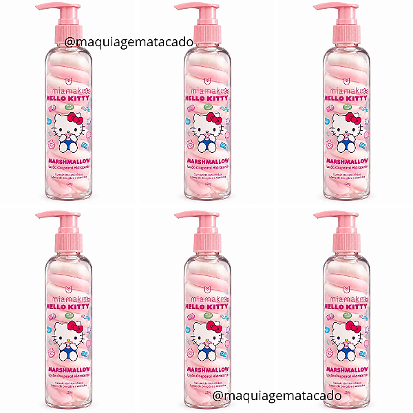 Kit 06 Unidades Loção Corporal Hidratante Marshmallow Hello Kitty Mia Make 667
