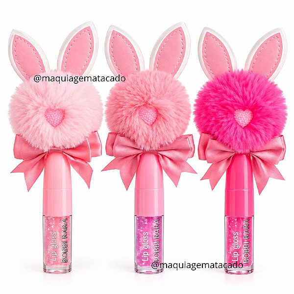Kit 03 Unidades Lip Gloss Coelhinho Pompom com Laço Bobbi Rara BRB129267
