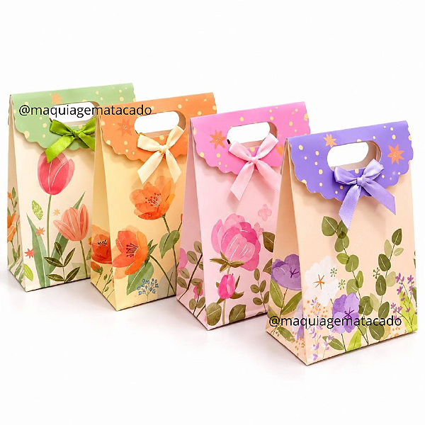Sacolinha Para Presente de Papelão Tema Flores 16x12x5cm YGJDZ02 Cor e Estampa Aleatória - Unidade