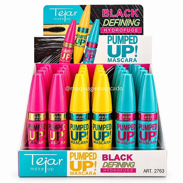 Máscara Para Cílios Preta Pumped Up! Tejar Makeup TJ2763 Atacado Box 24 Unidades