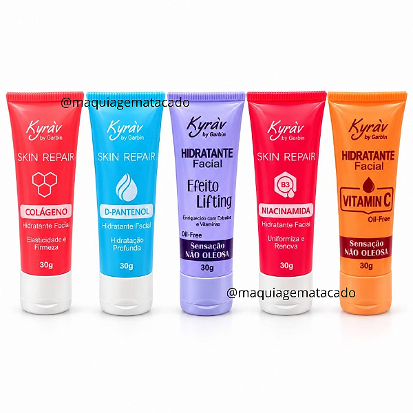 Kit 05 Unidades Hidratante Facial Kyrav by Garbin: Colágeno, D-Pantenol, Efeito Lifting, Niacinamida e Vitamina C