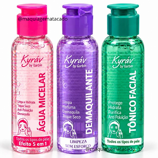 Kit 03 Unidades Skincare Kyrav by Garbin: Água Micelar, Demaquilante e Tônico Facial
