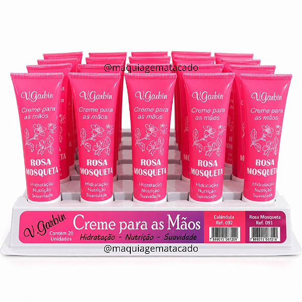 Creme Para as Mãos V. Garbin Rosa Mosqueta KY91 Atacado Box 20 Unidades
