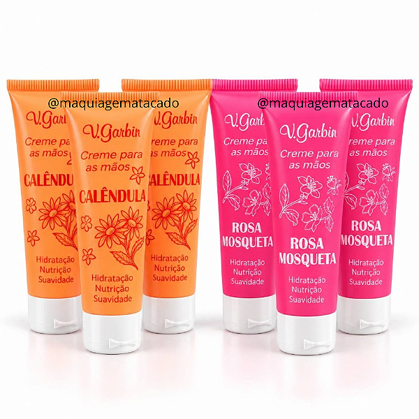 Kit 06 Unidades Creme Para as Mãos V. Garbin: Calêndula e Rosa Mosqueta