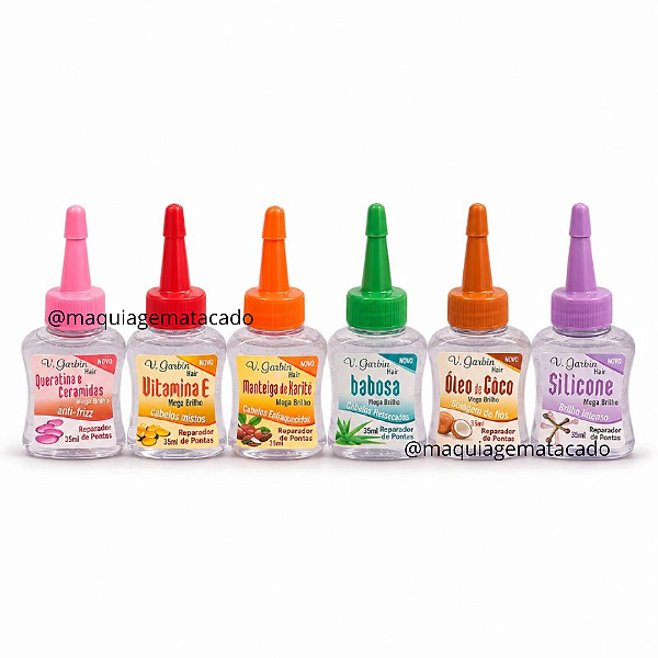 Kit 06 Unidades Reparador de Pontas V. Garbin: Babosa, Manteiga de Karité, Óleo de Coco, Queratina e Ceramidas, Silicone e Vitamina E KY419