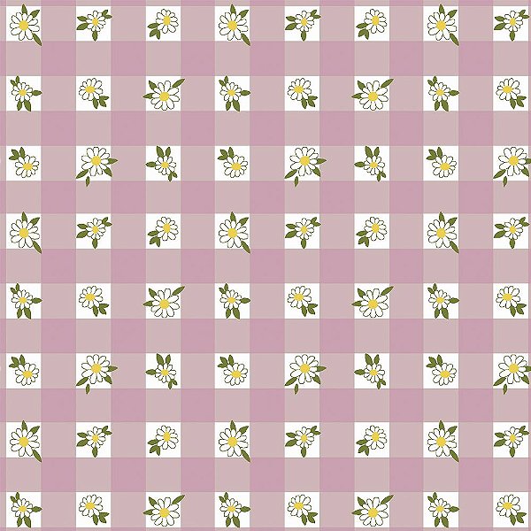 Tricoline mini daisy no xadrez rose 25x150cm - Un