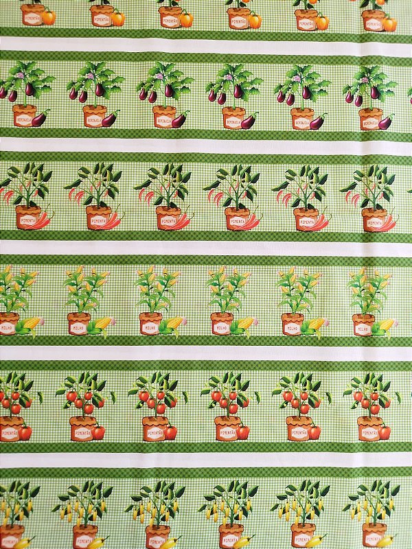 Tricoline digital faixas meus vasinhos fundo xadrez verde 53x150cm - Un