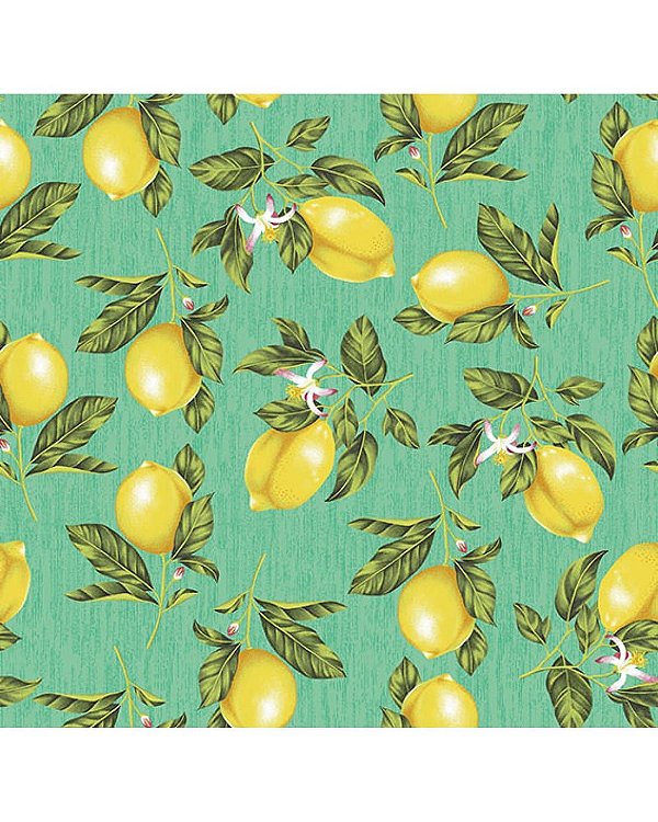 Tricoline estampado limão fundo tiffany 25x150cm - Un