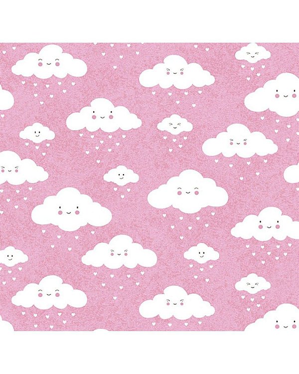 Tricoline estampado nuvem rosa 25x150cm - Un