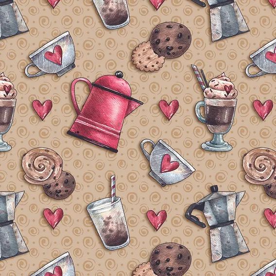 Tricoline digital meus cafés fundo caramelo 25x150cm - Un