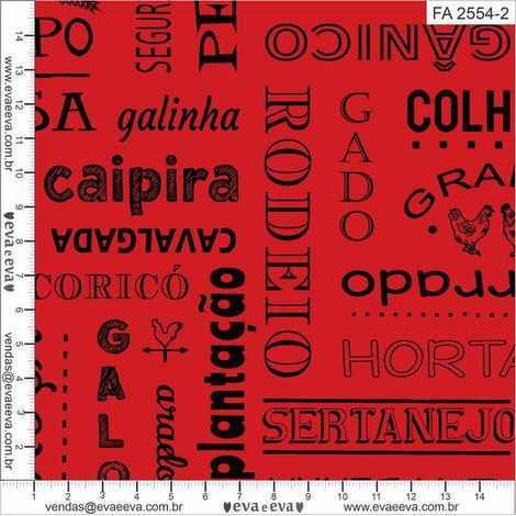 Tricoline estampado fazendinha fundo vermelho 25x150cm - Un