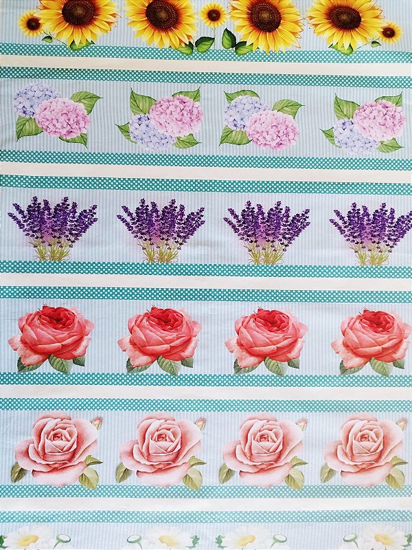 Tricoline digital faixas flores fundo fundo tiffany 53x150cm - Un