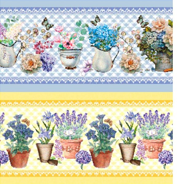 Tricoline digital faixas vasos de flores 55x150cm - Un