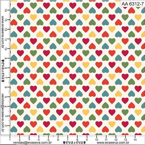 Tricoline amor amour corações multicores fundo branco 50x150cm - Un